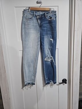 Flying Monkey Two-Tone Distressed Boyfriend Jeans - Light Blue & Dark Blue